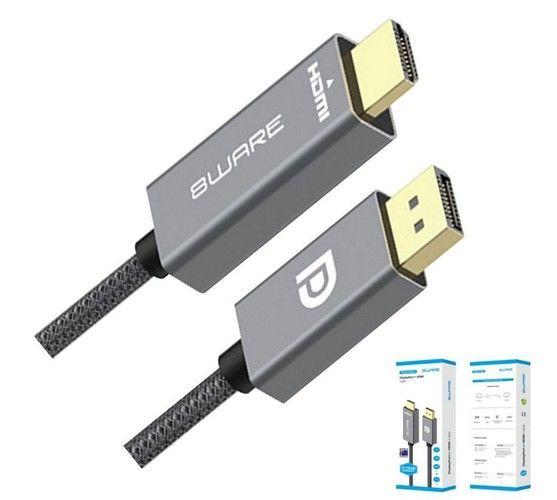 Câble adaptateur 8ware 2m DisplayPort DP vers HDMI Mâle à Mâle, Pack de Vente au Détail, 1080P, Tressé Nylon, pour Carte Vidéo PC Notebook vers Moniteur Projecteur TV reconditionné - Reebelo France