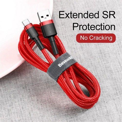 Câble téléphone Baseus cafule à charge rapide USB vers Type-C USB pour Samsung 3A 1M Rouge reconditionné - Reebelo France