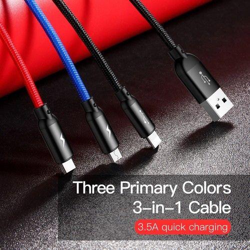 Câble pour téléphone Baseus Trois Couleurs Primaires 3 en 1 Pour iPhone Micro USB Type C reconditionné - Reebelo France