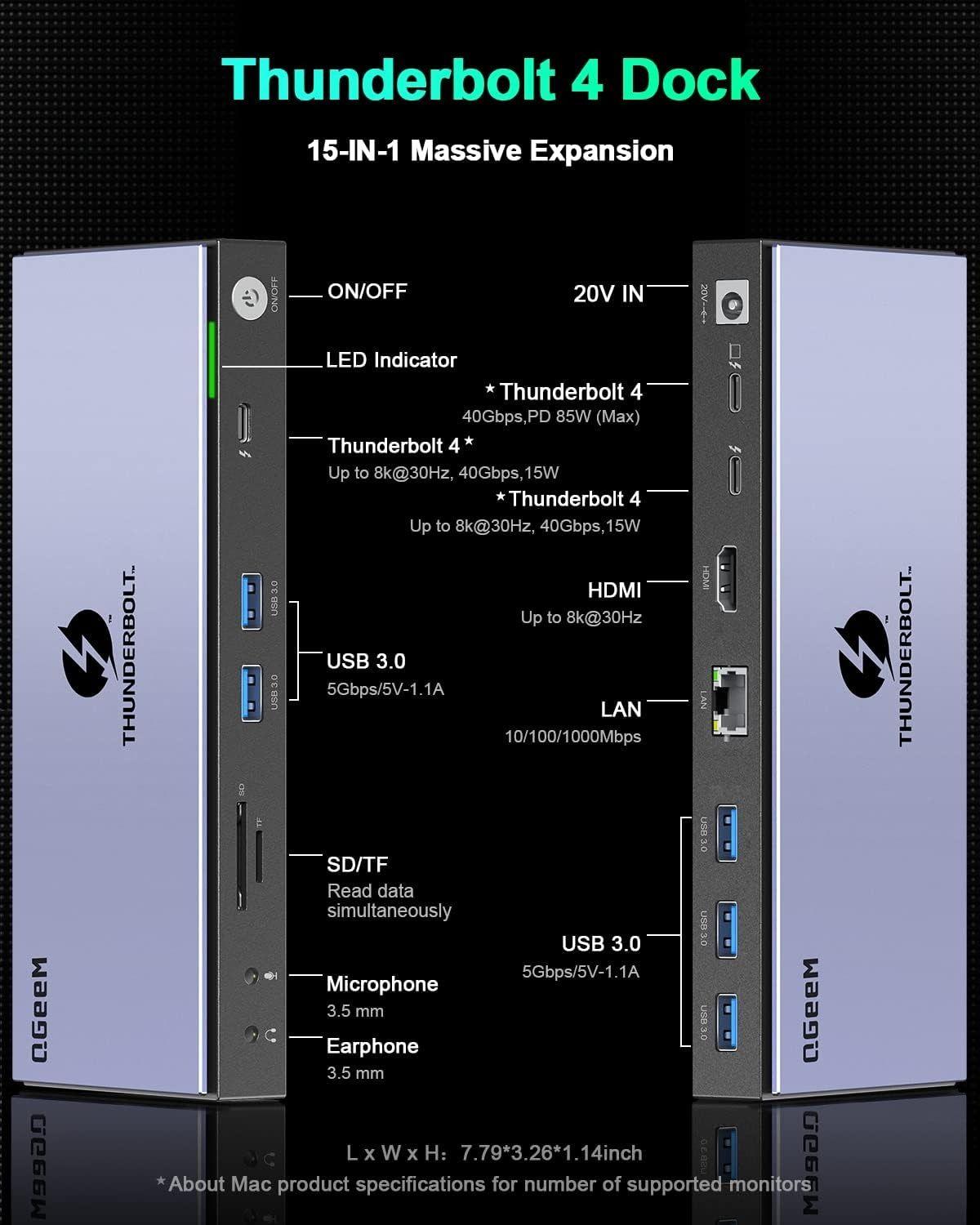 QGeeM 16 in 1 Universal USB C Thunderbolt 4 Docking Station reconditionné - Reebelo France