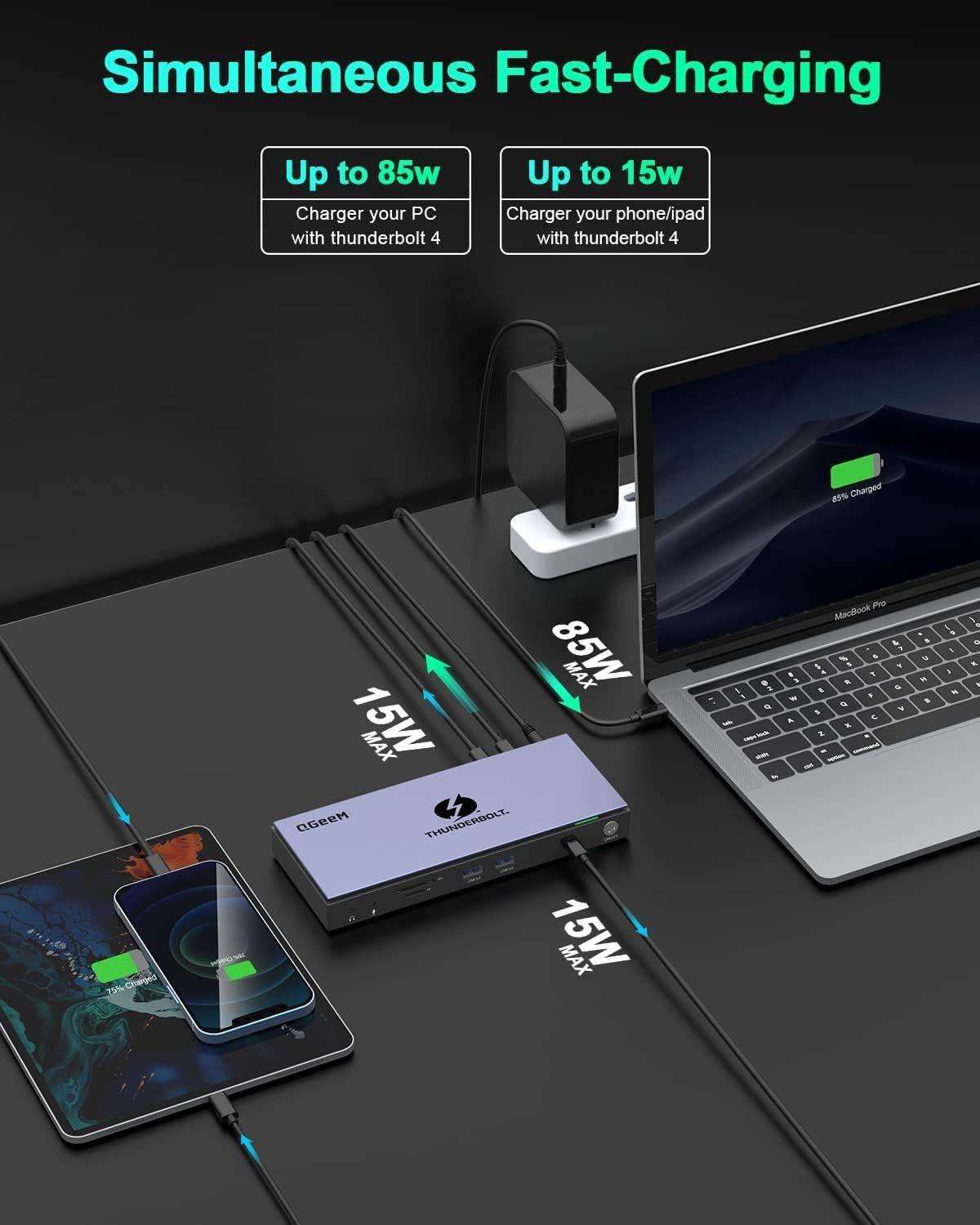 QGeeM 16 in 1 Universal USB C Thunderbolt 4 Docking Station reconditionné - Reebelo France