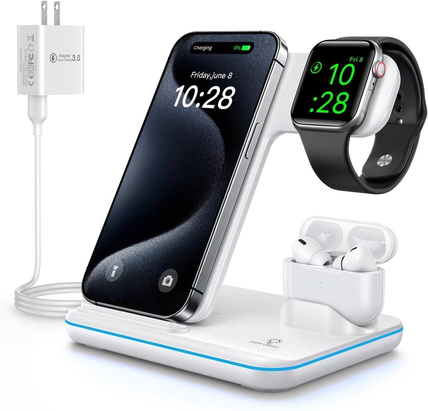 WAITIEE Wireless Charger 3-in-1 15W Fast Charging Station reconditionné - Reebelo France