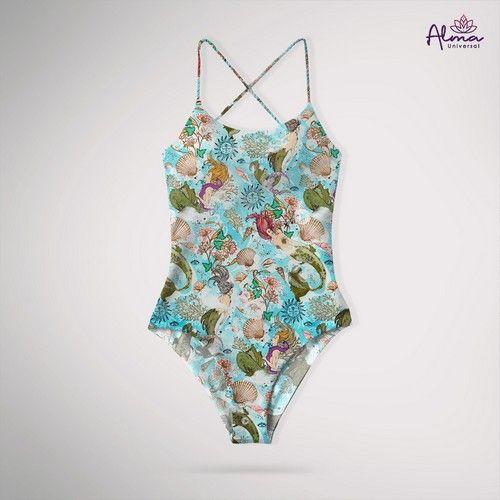 Women's UPF 50+ MERMEID ONE PIECE Bathing Suits One Piece Swimsuits made from recycled plastic bottles Variant Size Value L reconditionné - Reebelo France